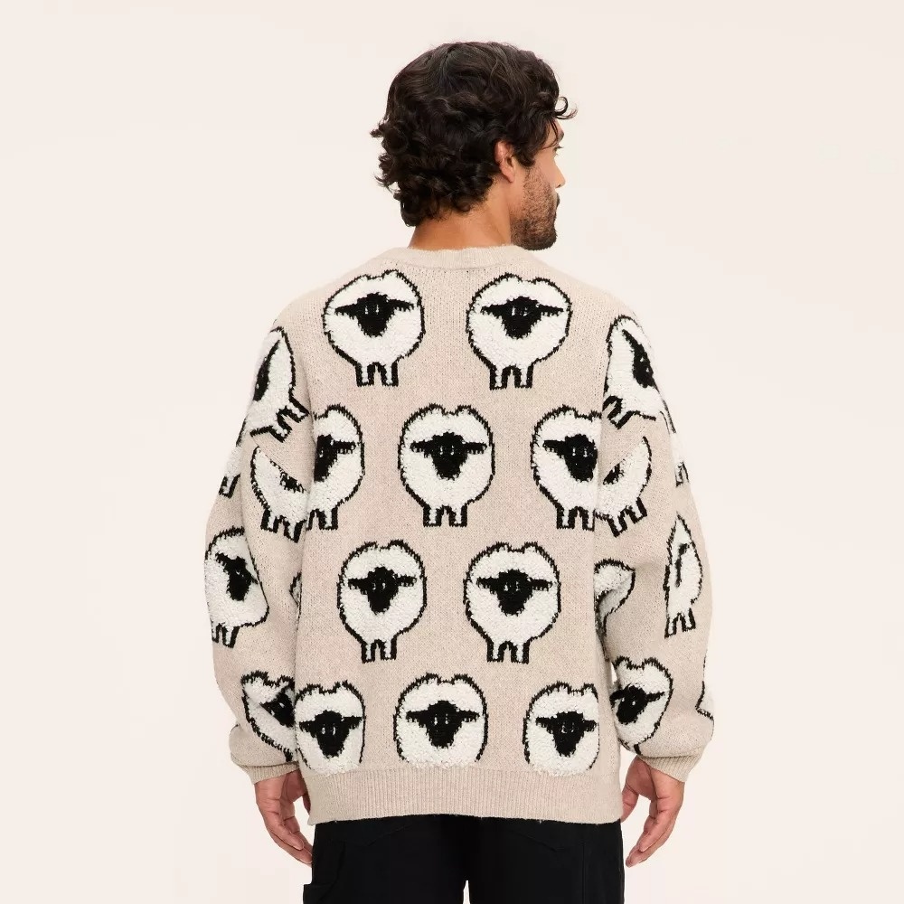 NWT! Woolrich x Target Unisex Adult L Large Sheep Print Pullover Sweater, Taupe - Picture 4 of 12